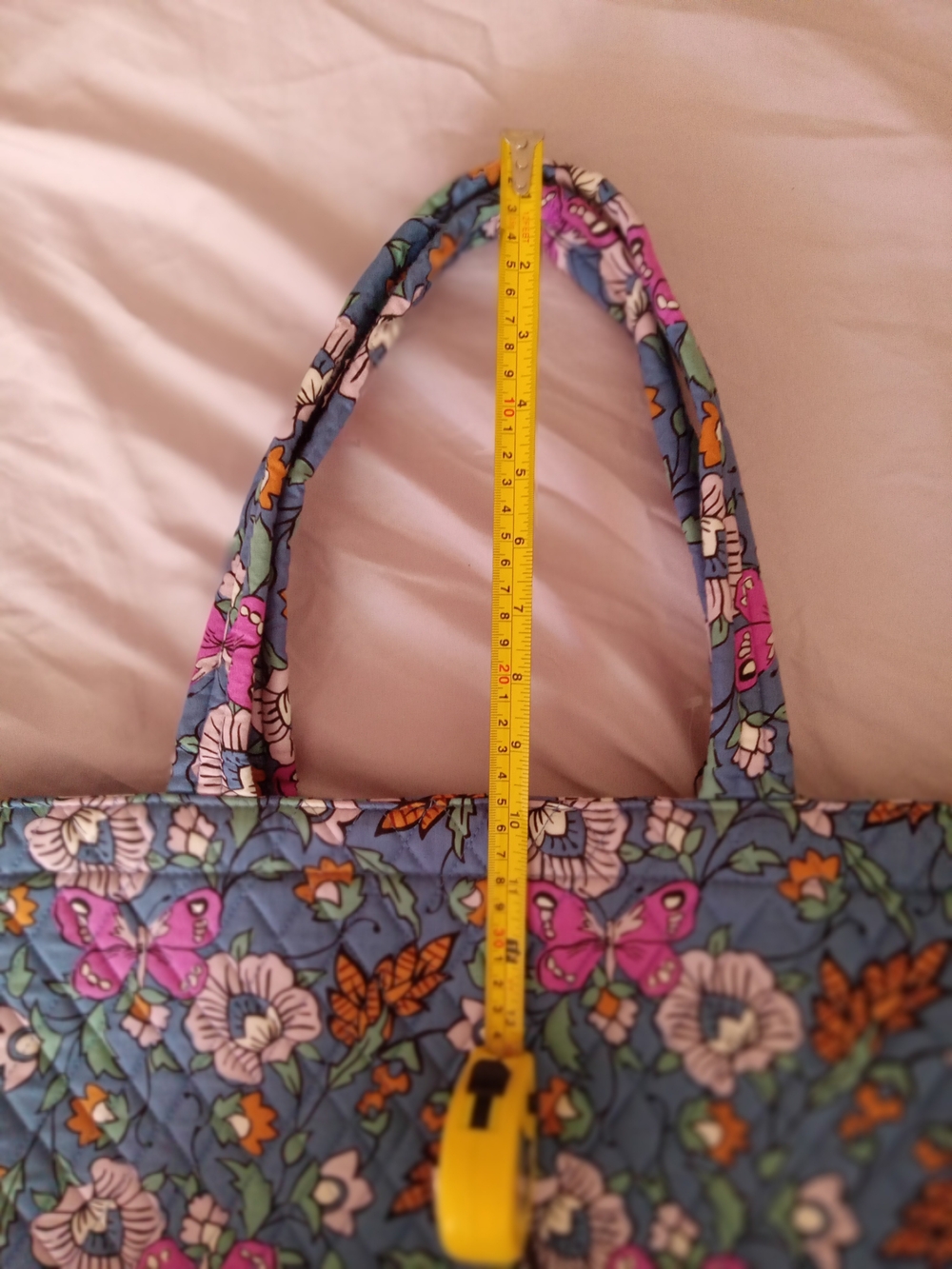 Vera Bradley Blue Quilted Floral Tote with Purple and Orange Accents - Picture 7 of 14